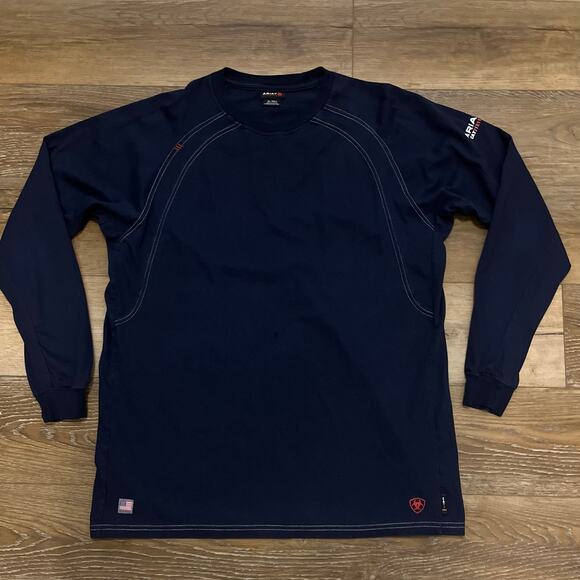 Ariat FR Shirt Mens XLT Navy Long Sleeve Work Flame Resistant CAT 2 NFPA 2112 - Picture 2 of 9